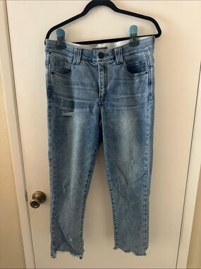 Democracy Light Blue Straight-Leg Jeans with Raw Hem